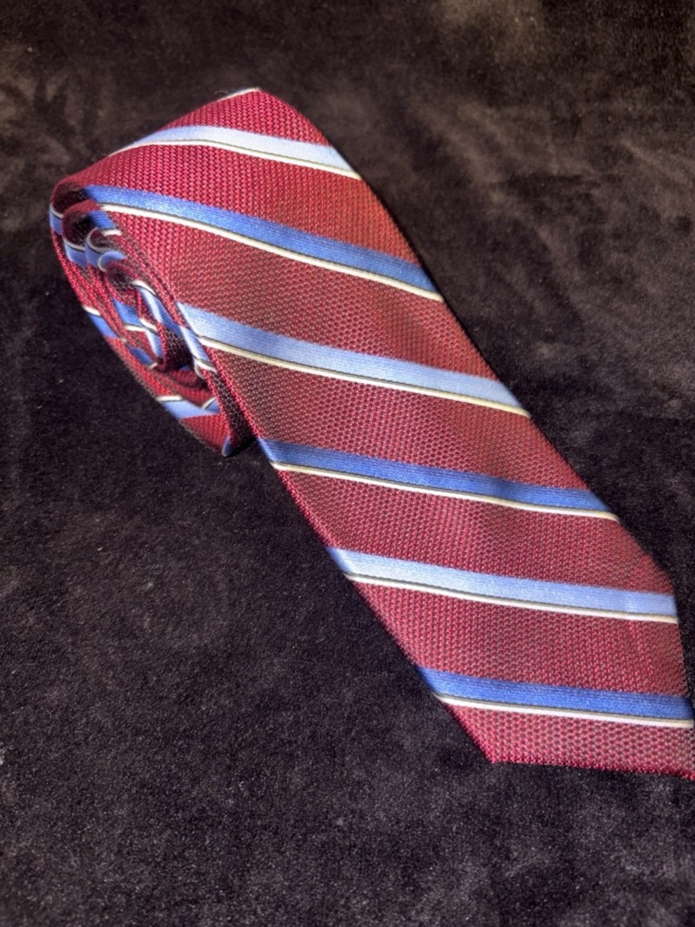 Pronto Uomo Platinum Striped Necktie OS Red/Blue Preppy Business Classic EUC